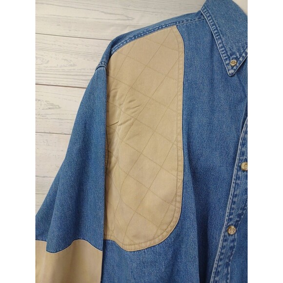 Vtg Magellan Shirt Mens XL Hunting Rifle Pistol Blue Denim Button Down Patch - Picture 4 of 10
